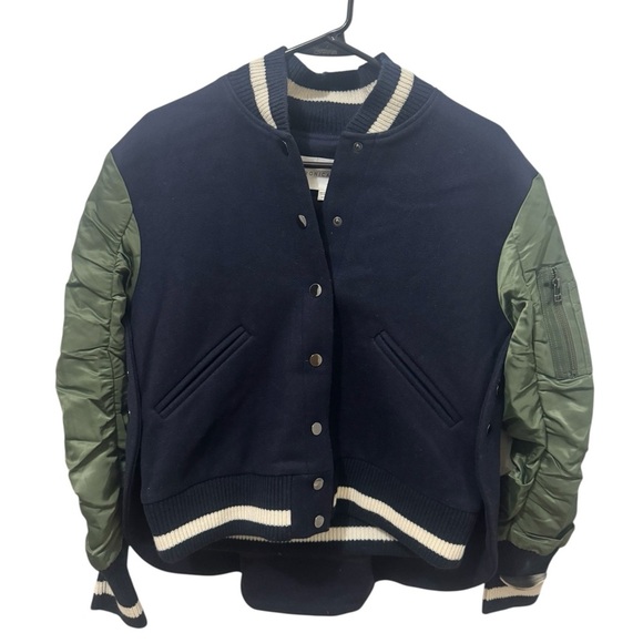 Veronica Beard  Joanie Gathered-Sleeve Snap-Front Varsity Jacket blue size XS - Picture 2 of 5